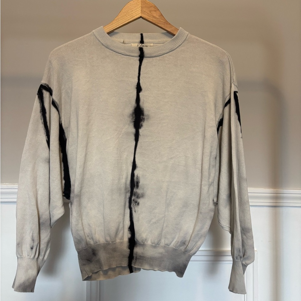 Elan Tie Dye Knit Pullover Crewneck Sweater 100% Cotton Gray Black One Size